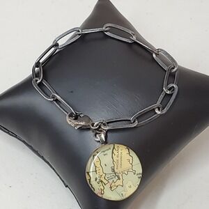 Vintage Sterling Silver 925 Novelty Map Rhode Island Charm Bracelet 7.75" 19.4G